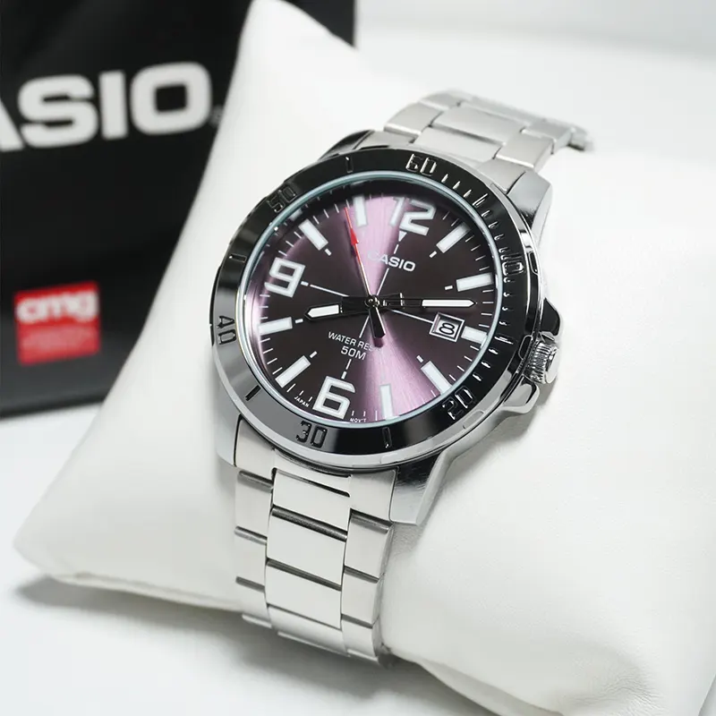 Casio Enticer Light Purple Dial Stainlees Steel Men's Watch- MTP-VD01D-6BV